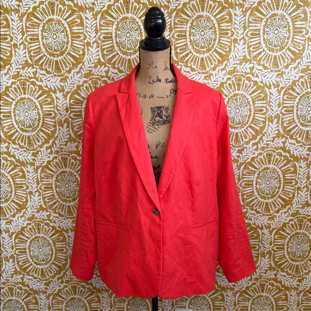 J. Crew Holland Linen-Blend One-Button Blazer in Flame Orange $178 Sz 22 - Picture 6 of 16